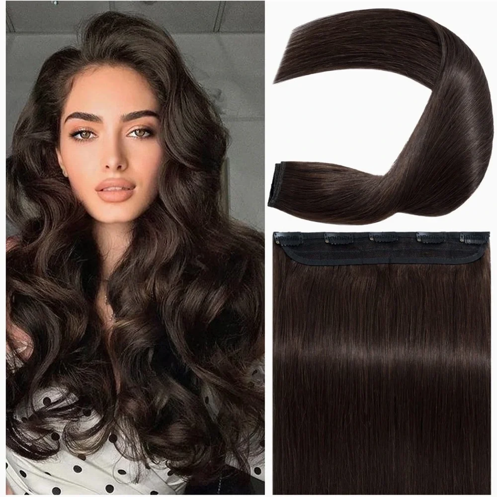 S-noilite Clip-In 100% Real Remy Human Hair Extensions One Piece Weft Clip Brown - Picture 2 of 10